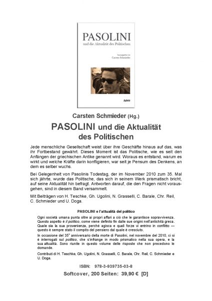 "Pasolini e l'attualità del politico" a cura di Carsten Schmieder