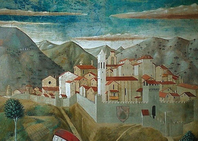 Montefalco, particolare da affresco di Benozzo Gozzoli (Pieve di San Fortunato, 1450 ca.)