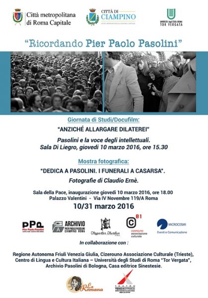 "Ricordando Pier Paolo Pasolini". Manifesto