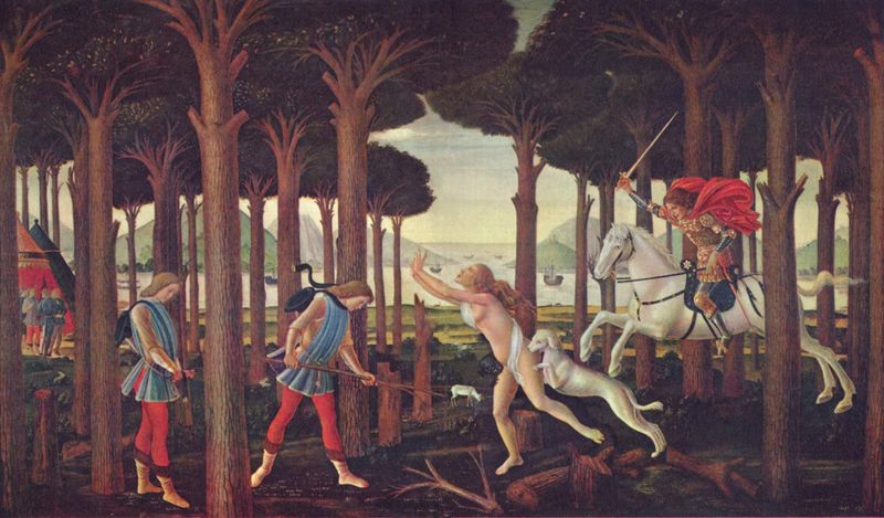 Nastagio degli Onesti est le protagoniste de la huitième nouvelle de la cinquième journée du Décaméron de Boccace écrit entre 1348 et 1351, intitulée «L'enfer pour les amoureux cruels» dédiée aux amours d'abord malheureuses puis se terminant de manière heureuse.